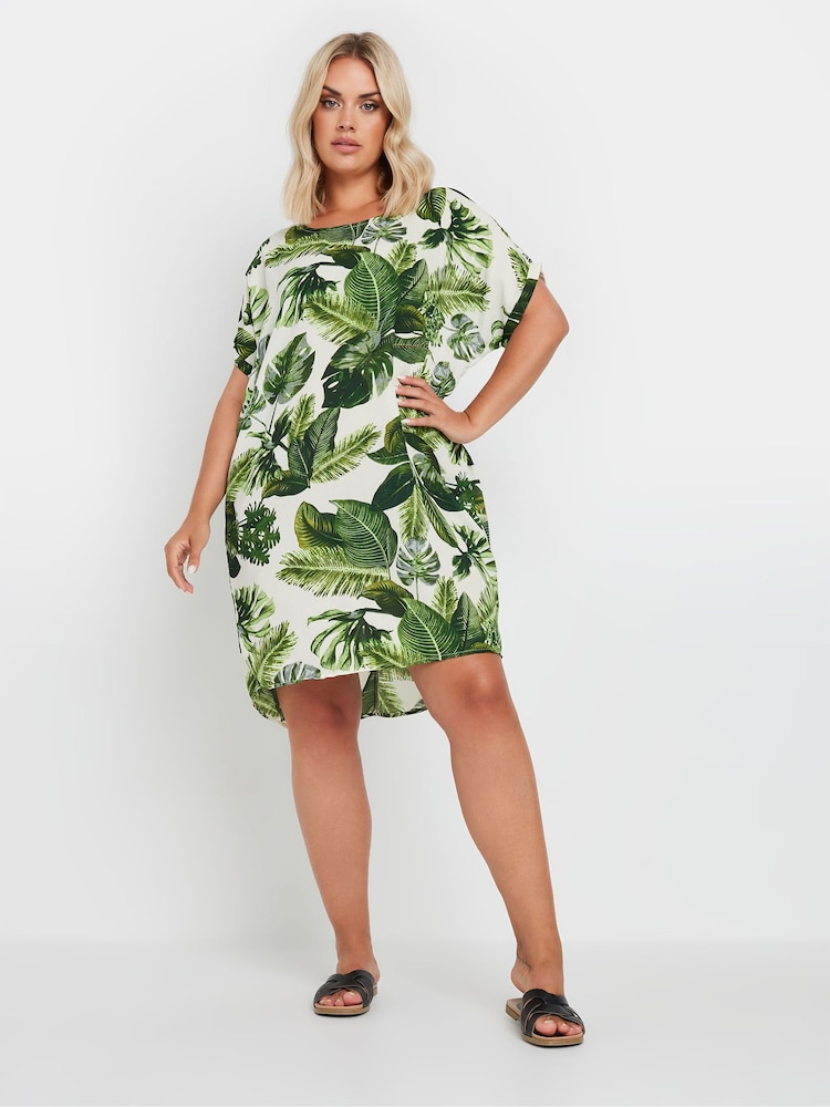 Yours Curve Green tropical Print Tunic Dress - Image 2 of 5