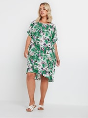 Yours Curve Green Tropical Print Tunic Dress - Image 2 of 5
