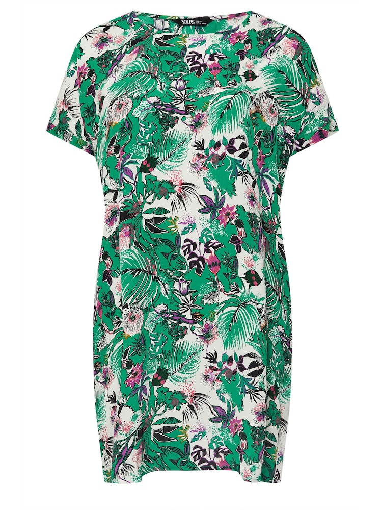 Yours Curve Green Tropical Print Tunic Dress - Image 5 of 5