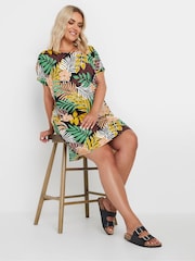 Yours Curve Yellow & Green Tropical Print Tunic Dress - Image 2 of 5