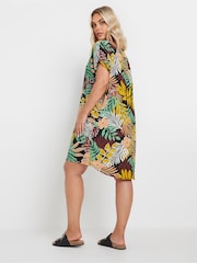Yours Curve Yellow & Green Tropical Print Tunic Dress - Image 3 of 5