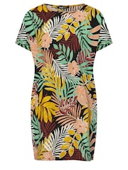 Yours Curve Yellow & Green Tropical Print Tunic Dress - Image 5 of 5