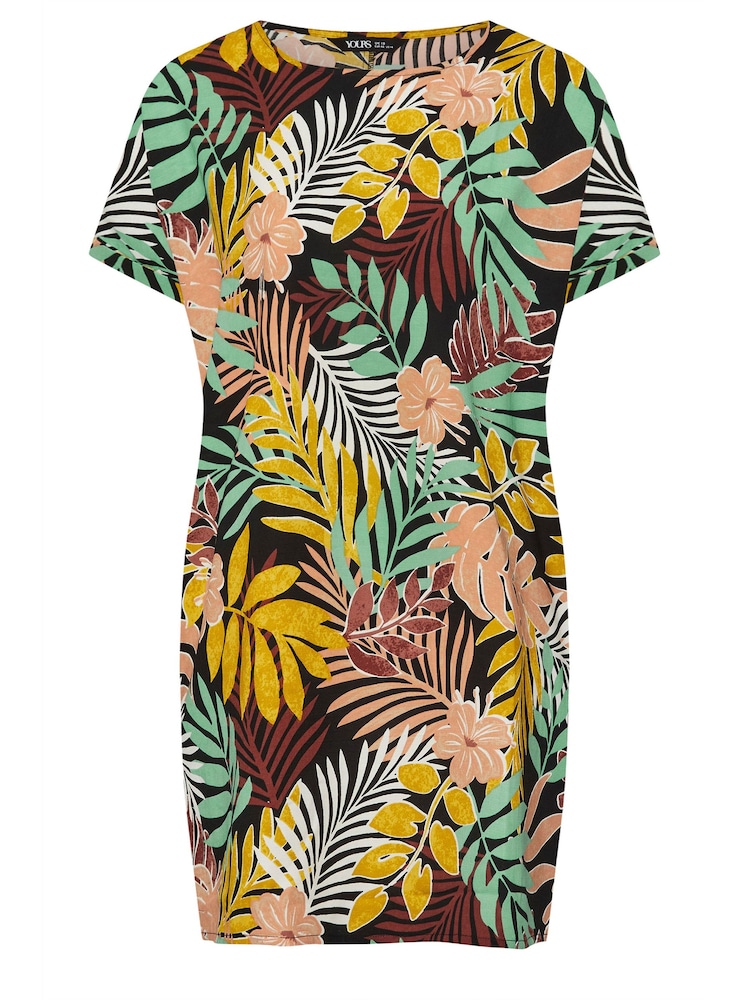Yours Curve Yellow & Green Tropical Print Tunic Dress - Image 5 of 5