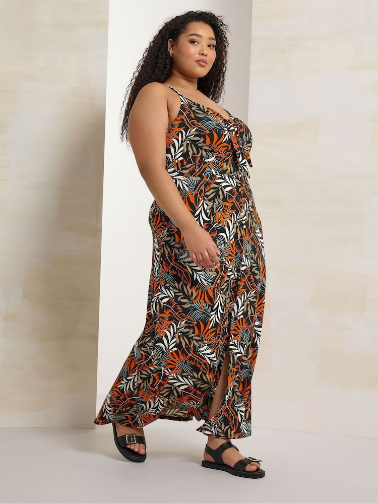 Yours Curve Black Leaf Print Maxi Dress - Image 1 of 6