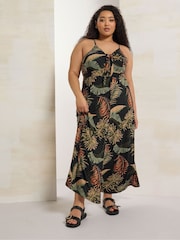 Yours Curve Black Leaf Print Maxi Dress - Image 1 of 6