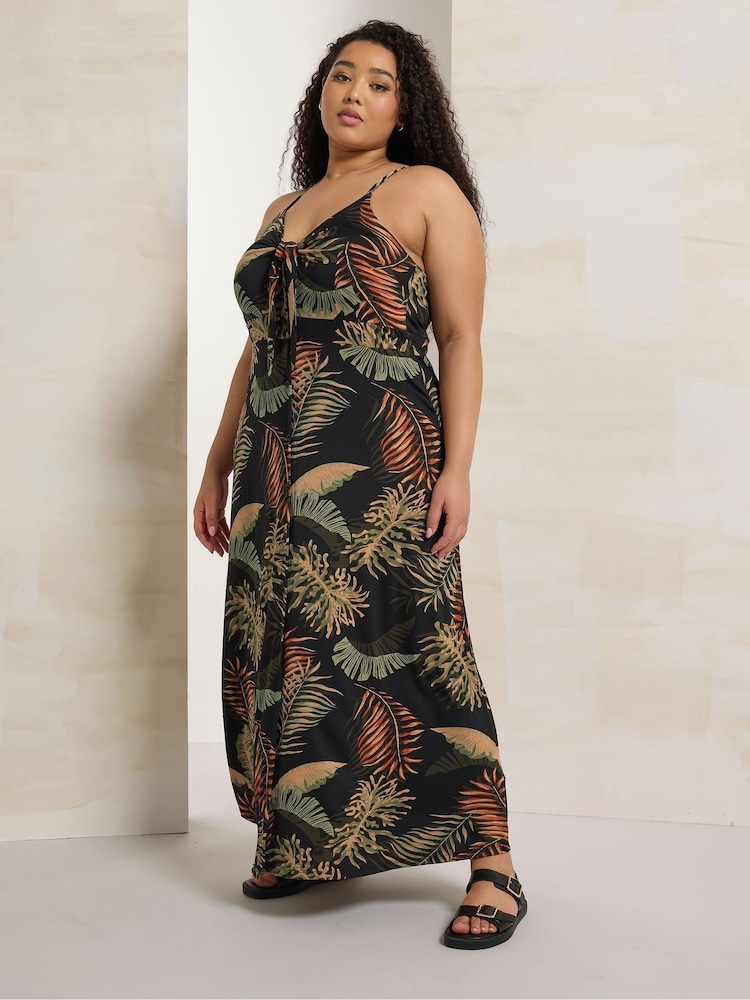 Yours Curve Black Leaf Print Maxi Dress - Image 2 of 6