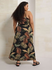 Yours Curve Black Leaf Print Maxi Dress - Image 3 of 6