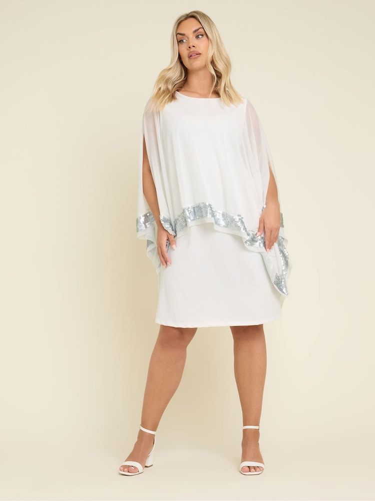 Blanco - Vestido con diseño de capa con lentejuelas de Yours Curve - Imagen 1 de 3 Blanco - Vestido con diseño de capa con lentejuelas de Yours Curve - Imagen 1 de 3