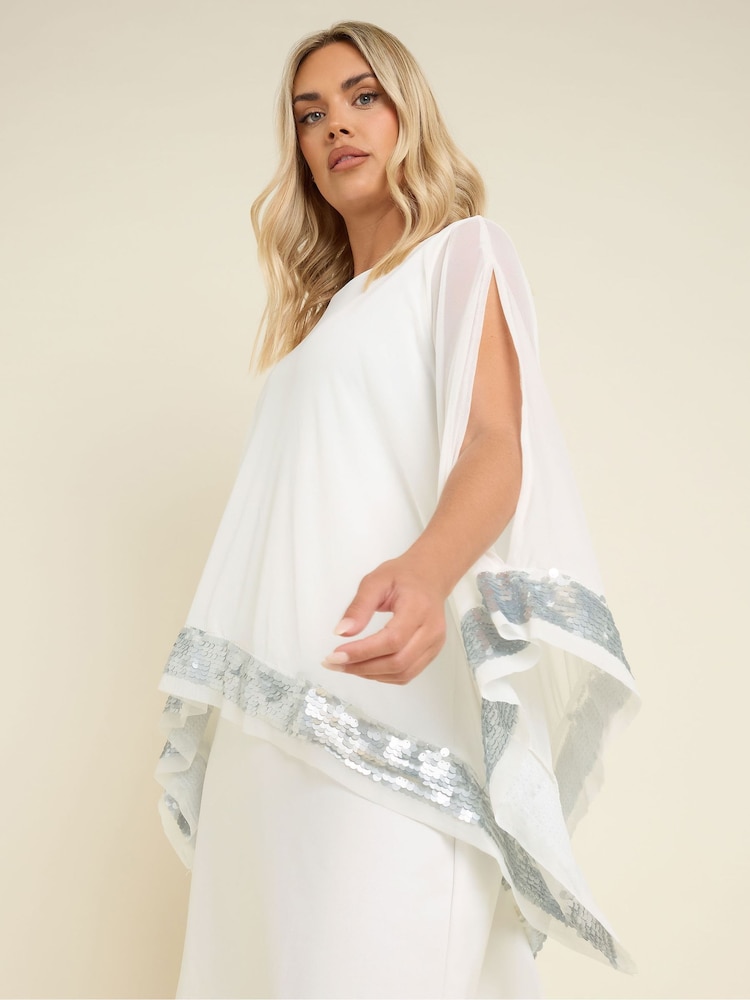 Blanco - Vestido con diseño de capa con lentejuelas de Yours Curve - Imagen 3 de 3 Blanco - Vestido con diseño de capa con lentejuelas de Yours Curve - Imagen 3 de 3