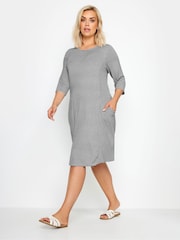 Yours Curve Navy Blue Stripe Pocket Dress - Image 1 of 5
