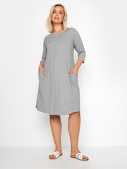Yours Curve Navy Blue Stripe Pocket Dress - Image 2 of 5