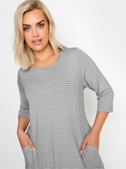 Yours Curve Navy Blue Stripe Pocket Dress - Image 4 of 5