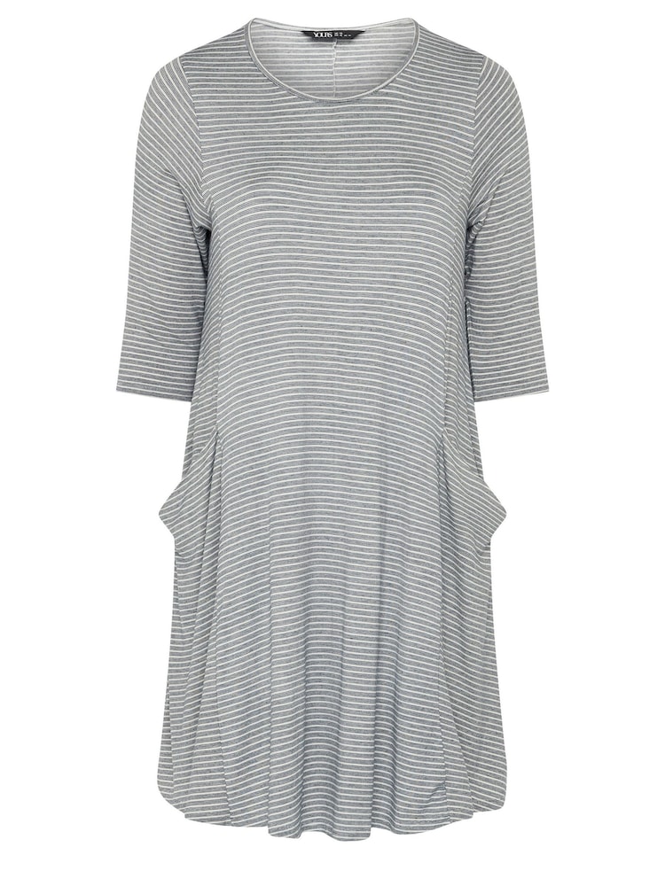 Yours Curve Navy Blue Stripe Pocket Dress - Image 5 of 5