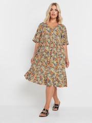 Yours Curve Brown Angel Sleeve Smock Dress - Image 1 of 5