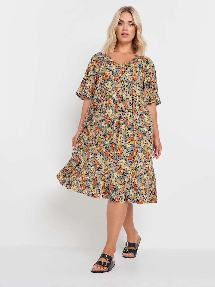 Yours Curve Brown Angel Sleeve Smock Dress - Image 1 of 5