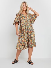 Yours Curve Brown Angel Sleeve Smock Dress - Image 2 of 5