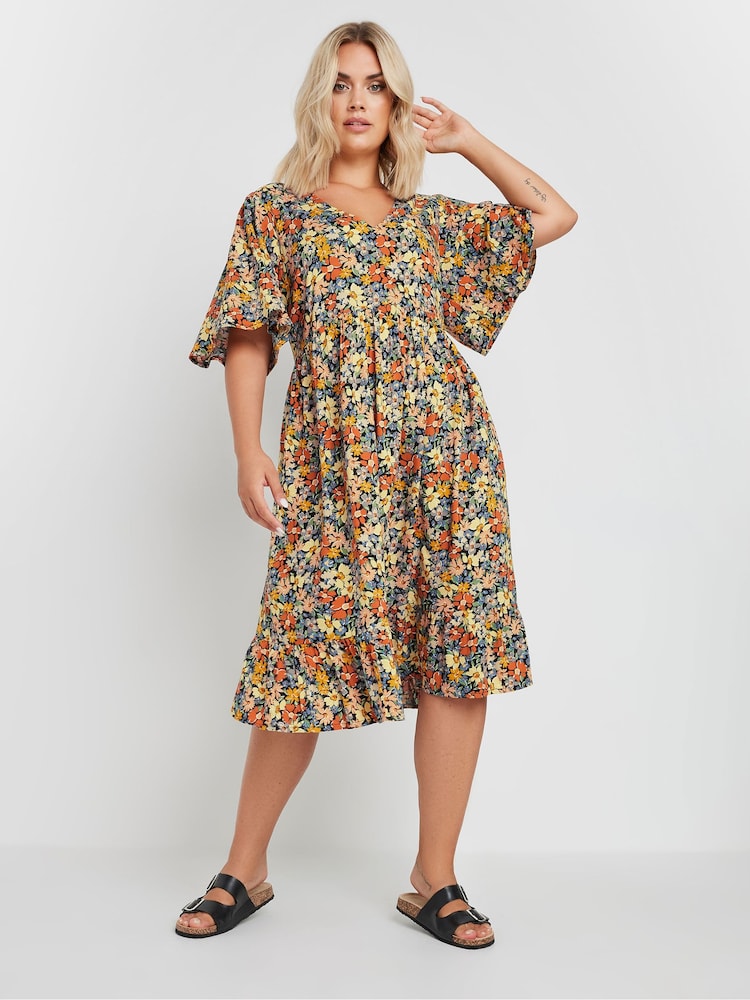Yours Curve Brown Angel Sleeve Smock Dress - Image 2 of 5