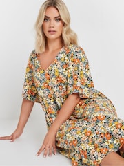 Yours Curve Brown Angel Sleeve Smock Dress - Image 4 of 5