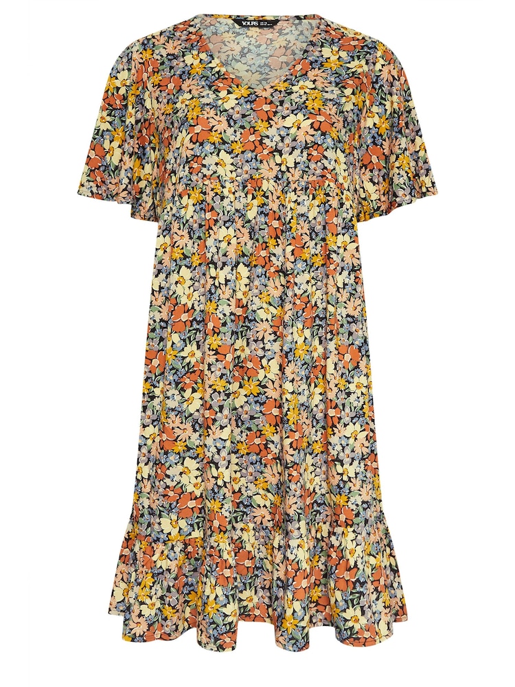 Yours Curve Brown Angel Sleeve Smock Dress - Image 5 of 5