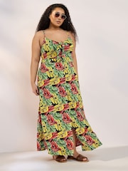 Yours Curve Black Leaf Print Maxi Dress - Image 1 of 5