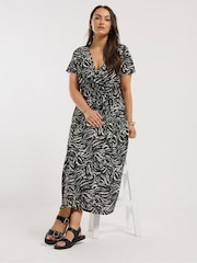 Yours Curve Black Abstract Print Woven Wrap Maxi Dress - Image 1 of 5
