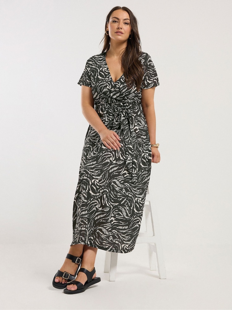 Yours Curve Black Abstract Print Woven Wrap Maxi Dress - Image 1 of 5