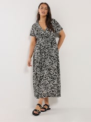Yours Curve Black Abstract Print Woven Wrap Maxi Dress - Image 2 of 5