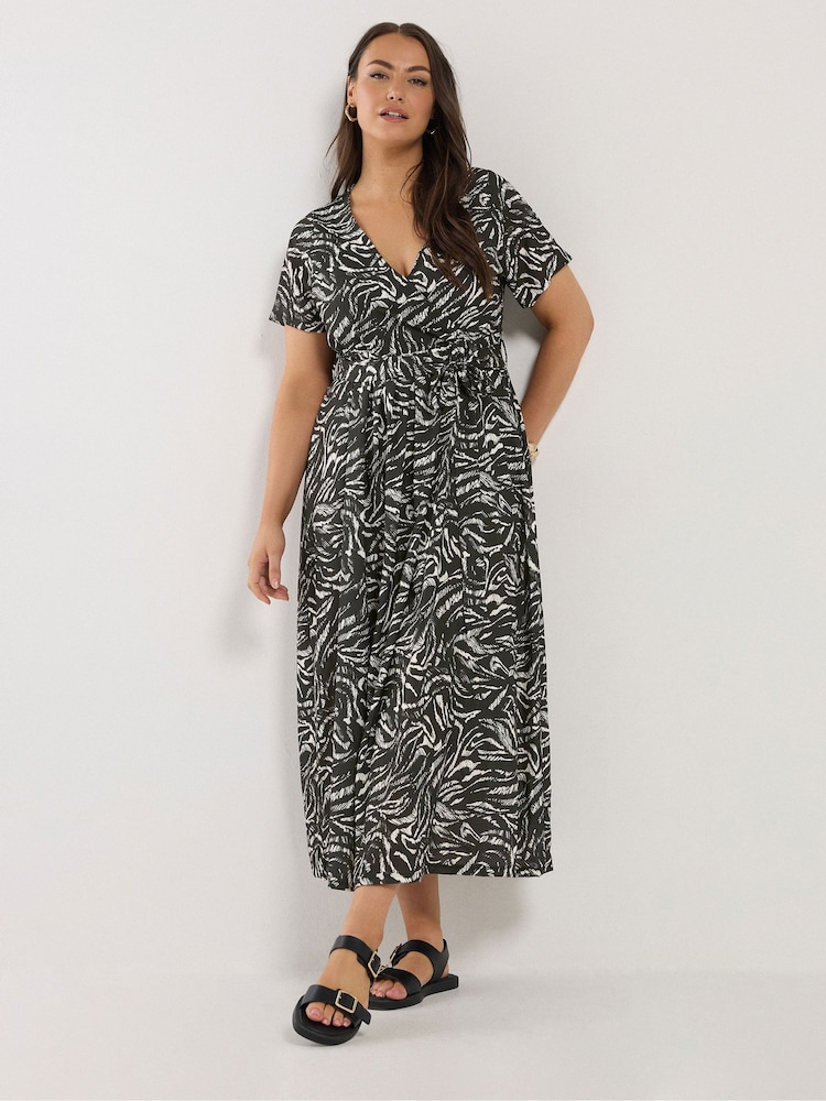 Yours Curve Black Abstract Print Woven Wrap Maxi Dress - Image 2 of 5