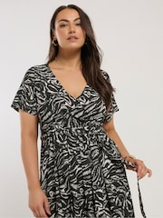 Yours Curve Black Abstract Print Woven Wrap Maxi Dress - Image 4 of 5