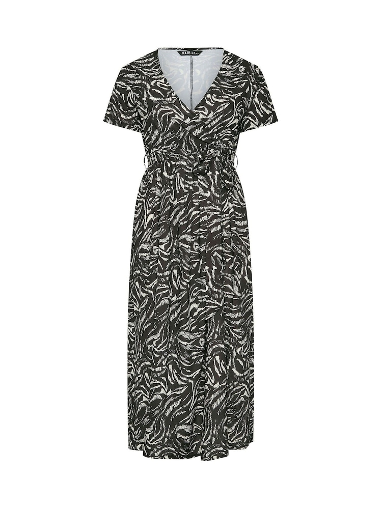 Yours Curve Black Abstract Print Woven Wrap Maxi Dress - Image 5 of 5