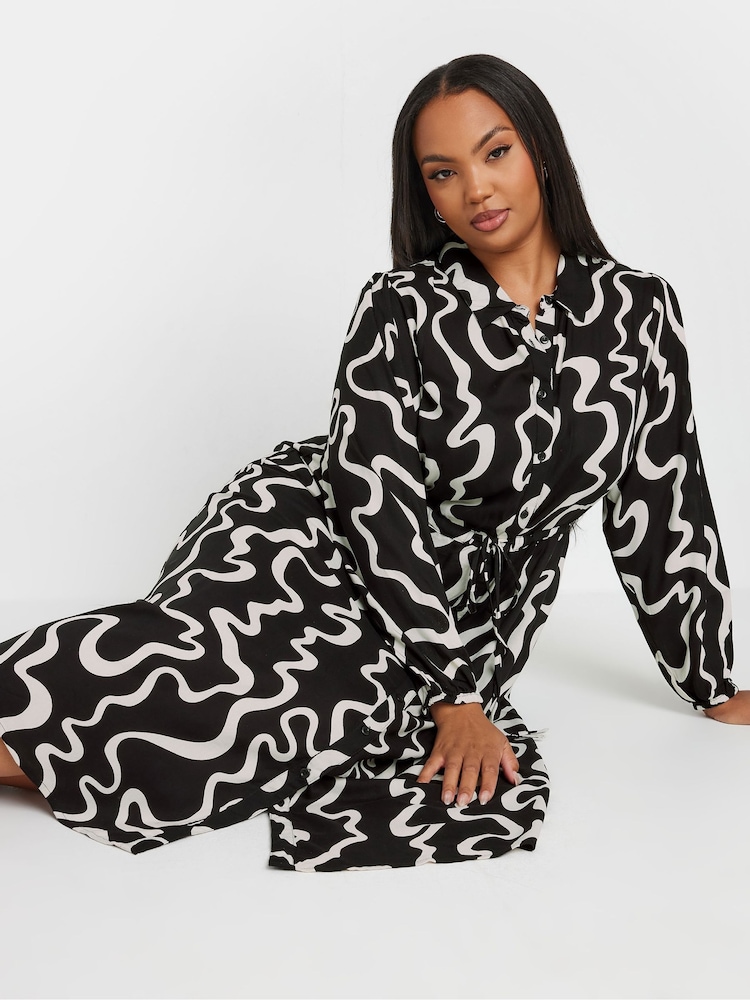 Yours Curve Black Long Sleeve Shirt Dress - Image 1 of 6