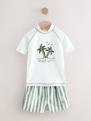 blanco/verde - Conjunto de pantalones cortos y camiseta con diseño de protección solar (3 meses - 7 años) - Imagen 1 de 5