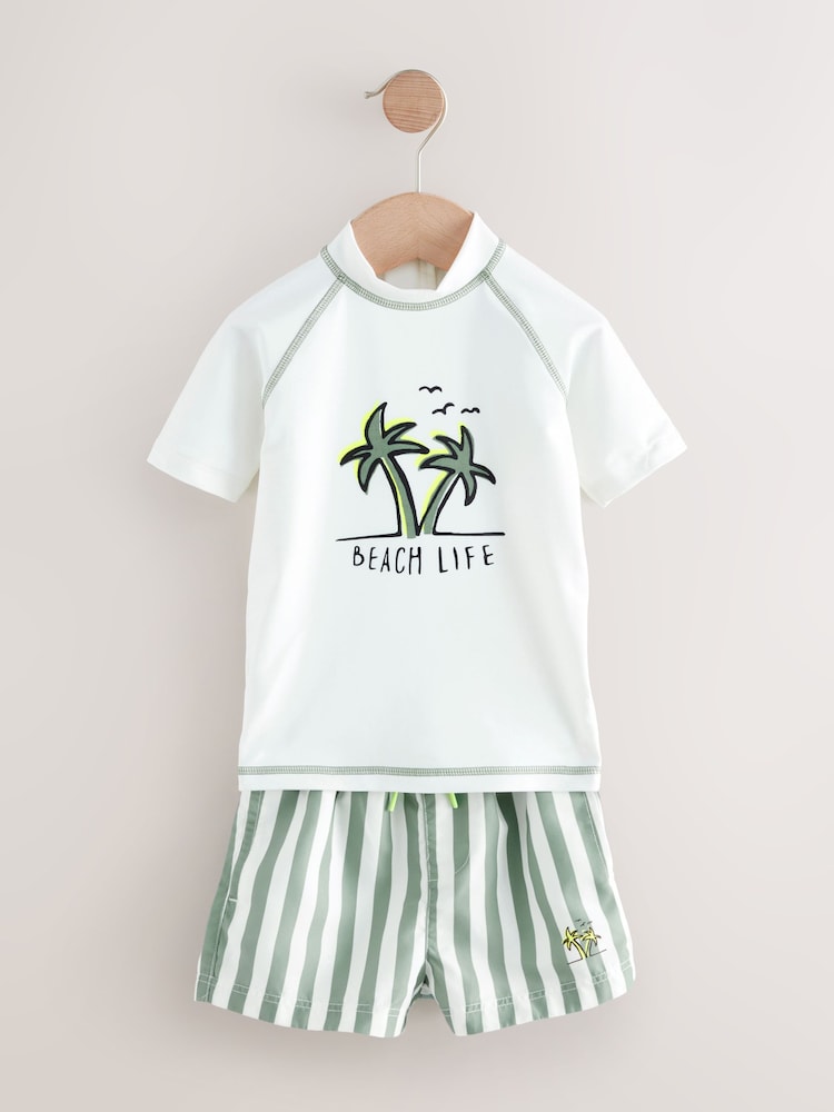 blanco/verde - Conjunto de pantalones cortos y camiseta con diseño de protección solar (3 meses - 7 años) - Imagen 1 de 5