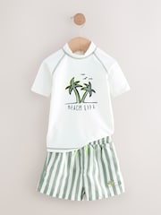 blanco/verde - Conjunto de pantalones cortos y camiseta con diseño de protección solar (3 meses - 7 años) - Imagen 2 de 5