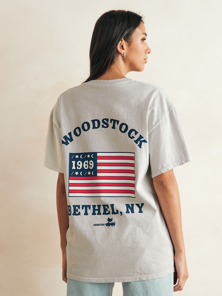 Greige 100% Cotton Woodstock Festival Licence Graphic T-Shirt - Image 2 of 6