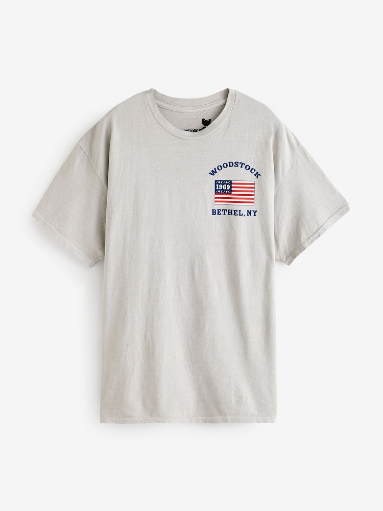 Greige 100% Cotton Woodstock Festival Licence Graphic T-Shirt - Image 4 of 6