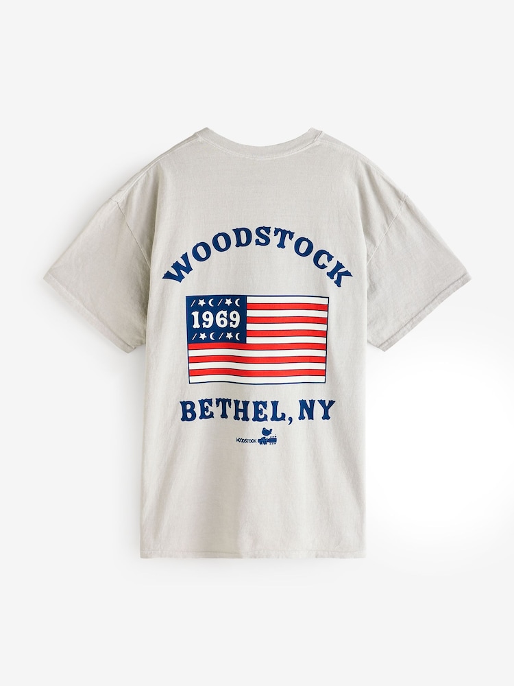 Greige 100% Cotton Woodstock Festival Licence Graphic T-Shirt - Image 5 of 6