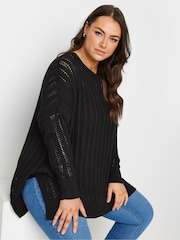 Yours Curve Black Crochet Ladder Stitch Side Split Jumper - Image 1 of 5