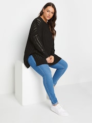 Yours Curve Black Crochet Ladder Stitch Side Split Jumper - Image 2 of 5