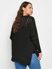 Yours Curve Black Crochet Ladder Stitch Side Split Jumper - Image 3 of 5