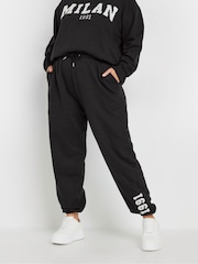 Yours Curve Black Appliqué Cuffed Joggers - Image 1 of 5
