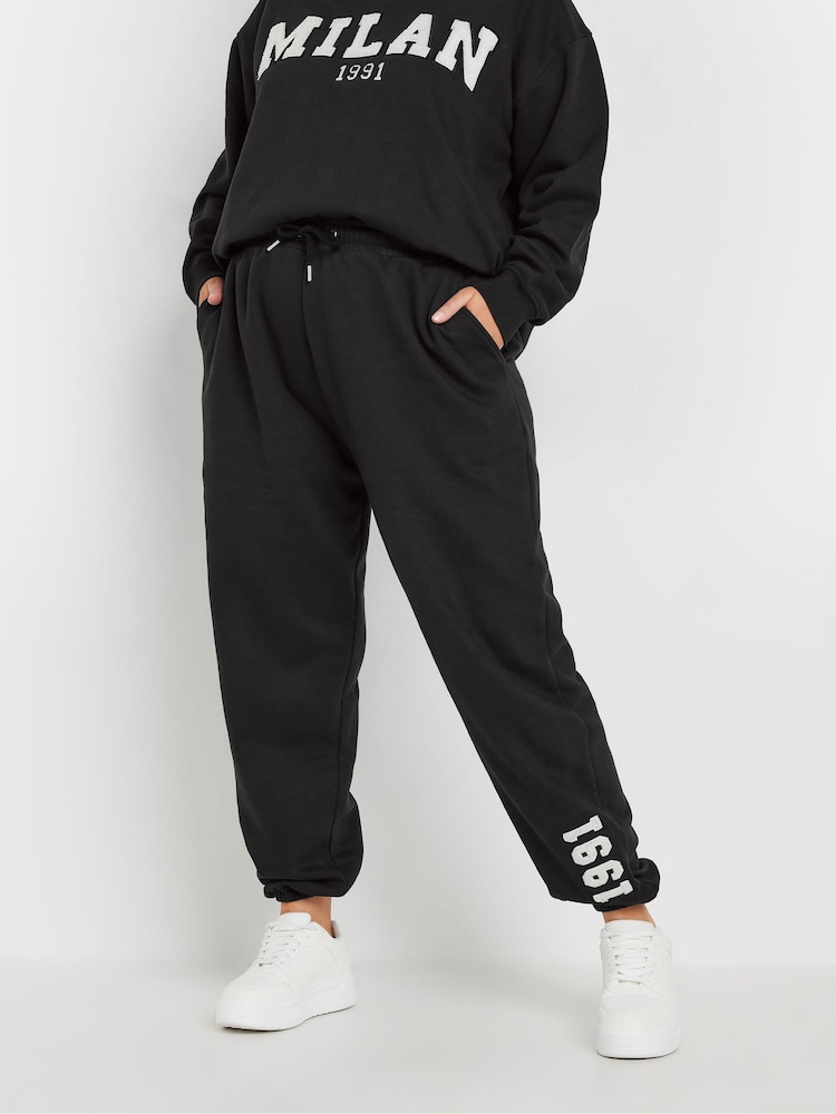 Yours Curve Black Appliqué Cuffed Joggers - Image 1 of 5