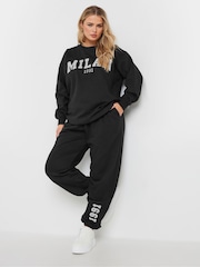 Yours Curve Black Appliqué Cuffed Joggers - Image 2 of 5