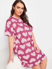 Yours Curve Pink Oversized Heart Sleep 100% Cotton T-Shirt - Image 1 of 4