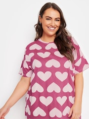 Yours Curve Pink Oversized Heart Sleep 100% Cotton T-Shirt - Image 3 of 4
