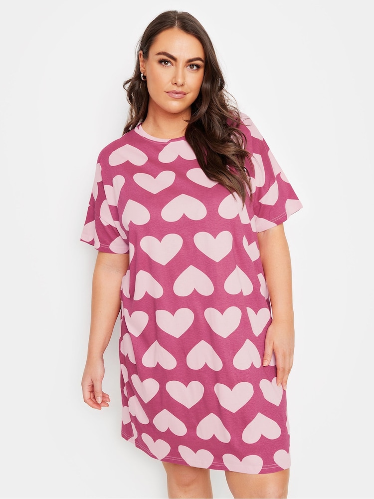 Yours Curve Pink Oversized Heart Sleep 100% Cotton T-Shirt - Image 4 of 4