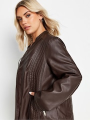 Yours Curve Chocolate Brown Faux Leather Jacket - Image 1 of 6