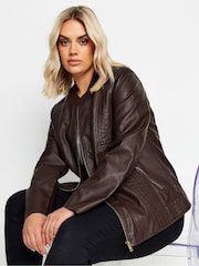 Yours Curve Chocolate Brown Faux Leather Jacket - Image 2 of 6