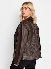 Yours Curve Chocolate Brown Faux Leather Jacket - Image 4 of 6