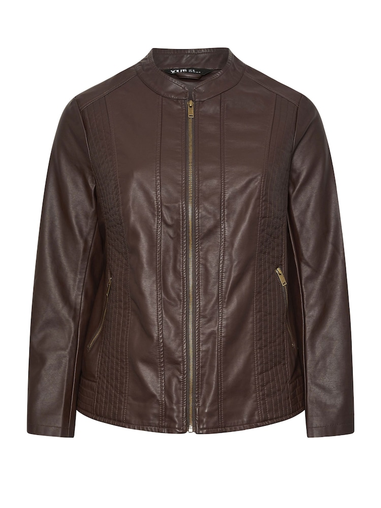 Yours Curve Chocolate Brown Faux Leather Jacket - Image 6 of 6